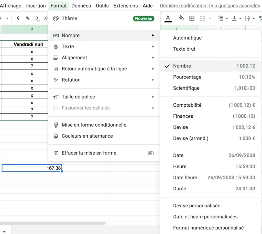 somme nulle Google Sheets