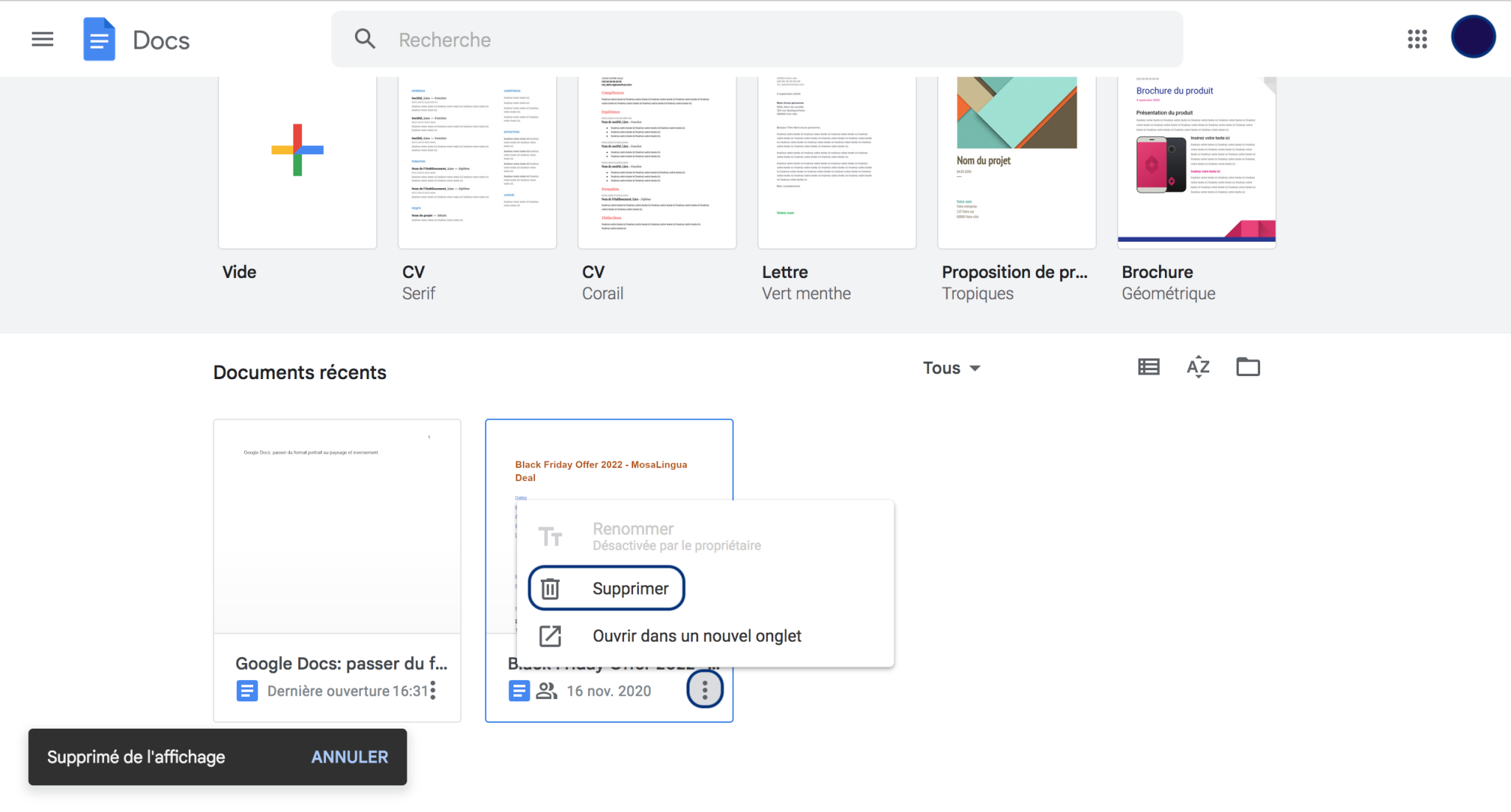 Astuce rapide pour supprimer une page sur Google Docs