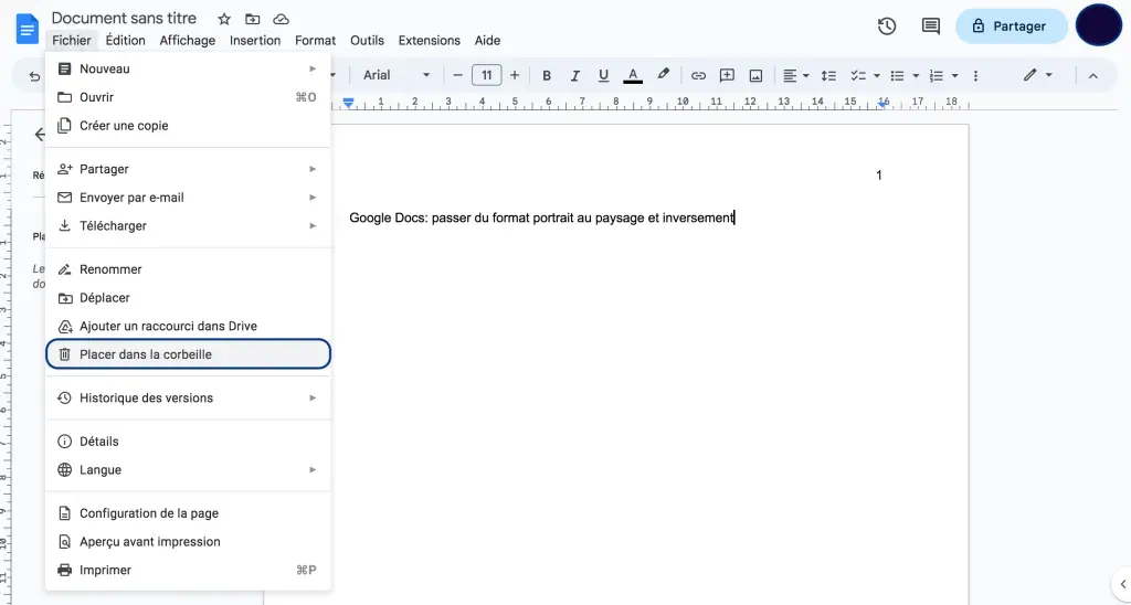 supprimer page Google Docs