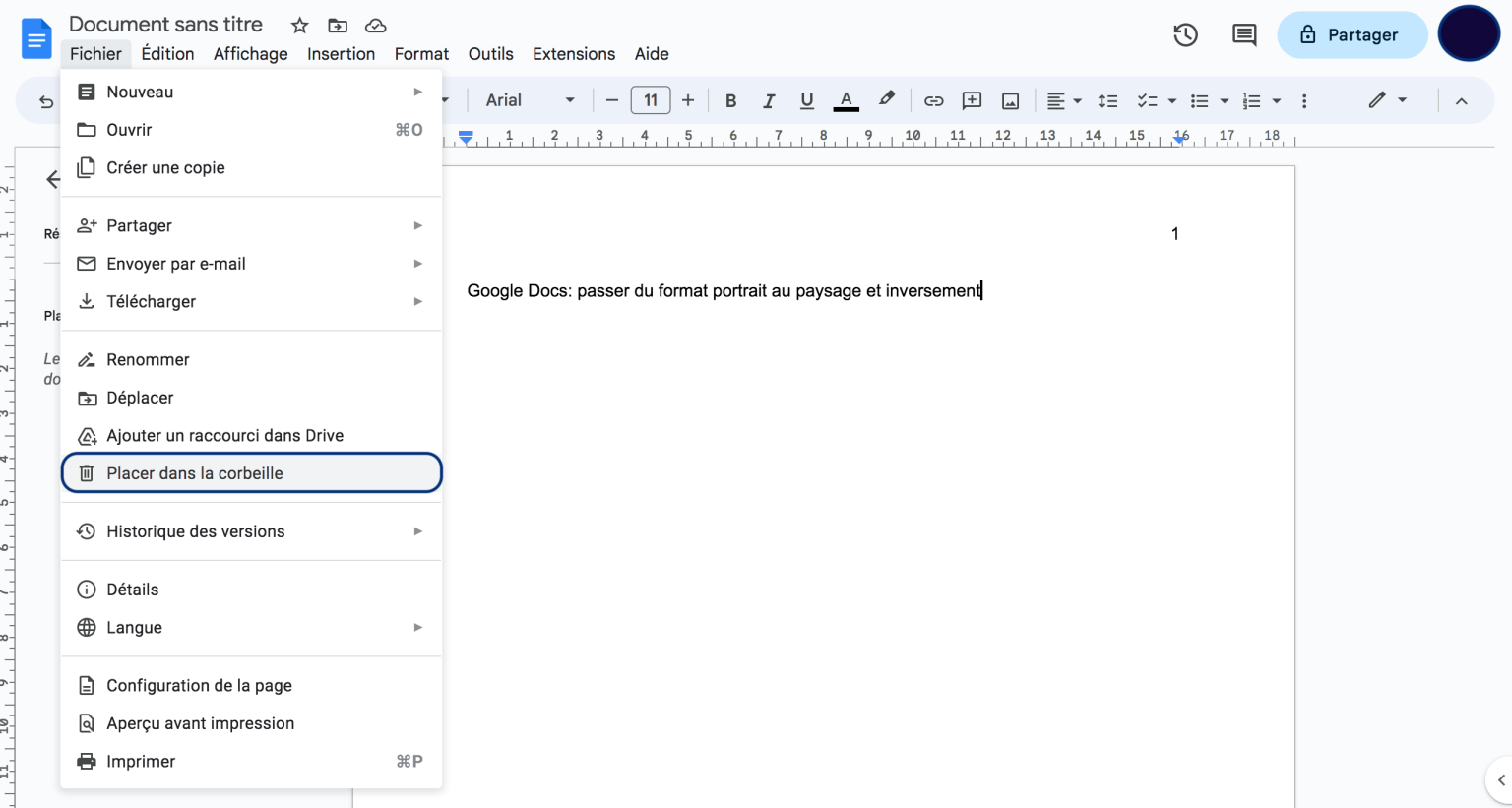Astuce rapide pour supprimer une page sur Google Docs